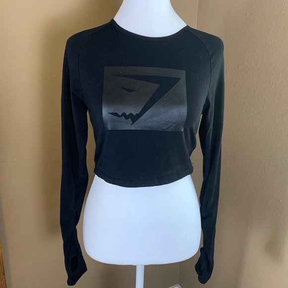Gymshark Long Sleeve Crop Top Women’s Small Black Workout Yoga Tee - Picture 1 of 8